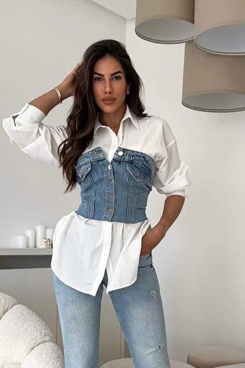 Teksas crop top koji oblikuje struk – Denim statement komad