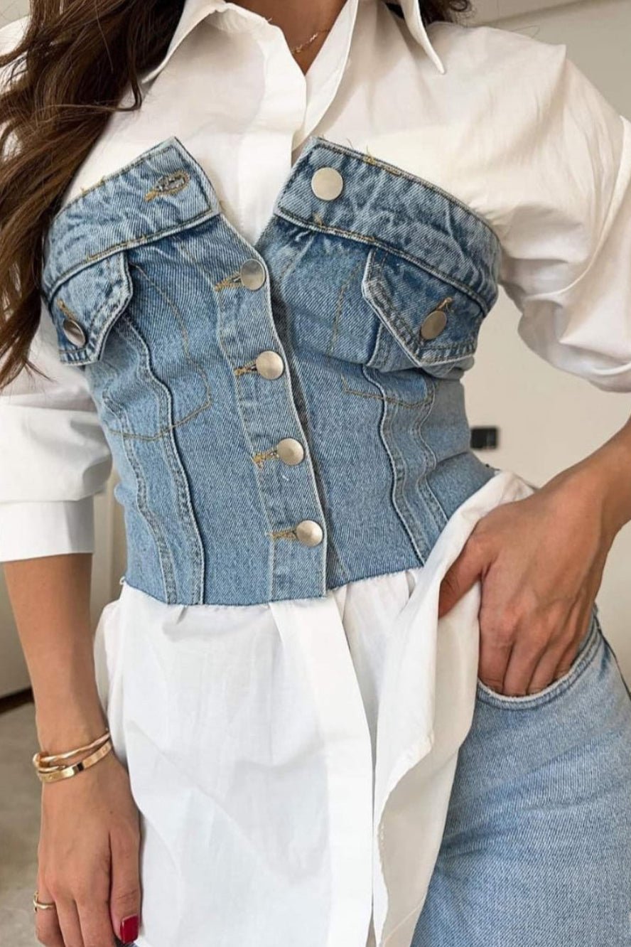 Teksas crop top koji oblikuje struk – Denim statement komad