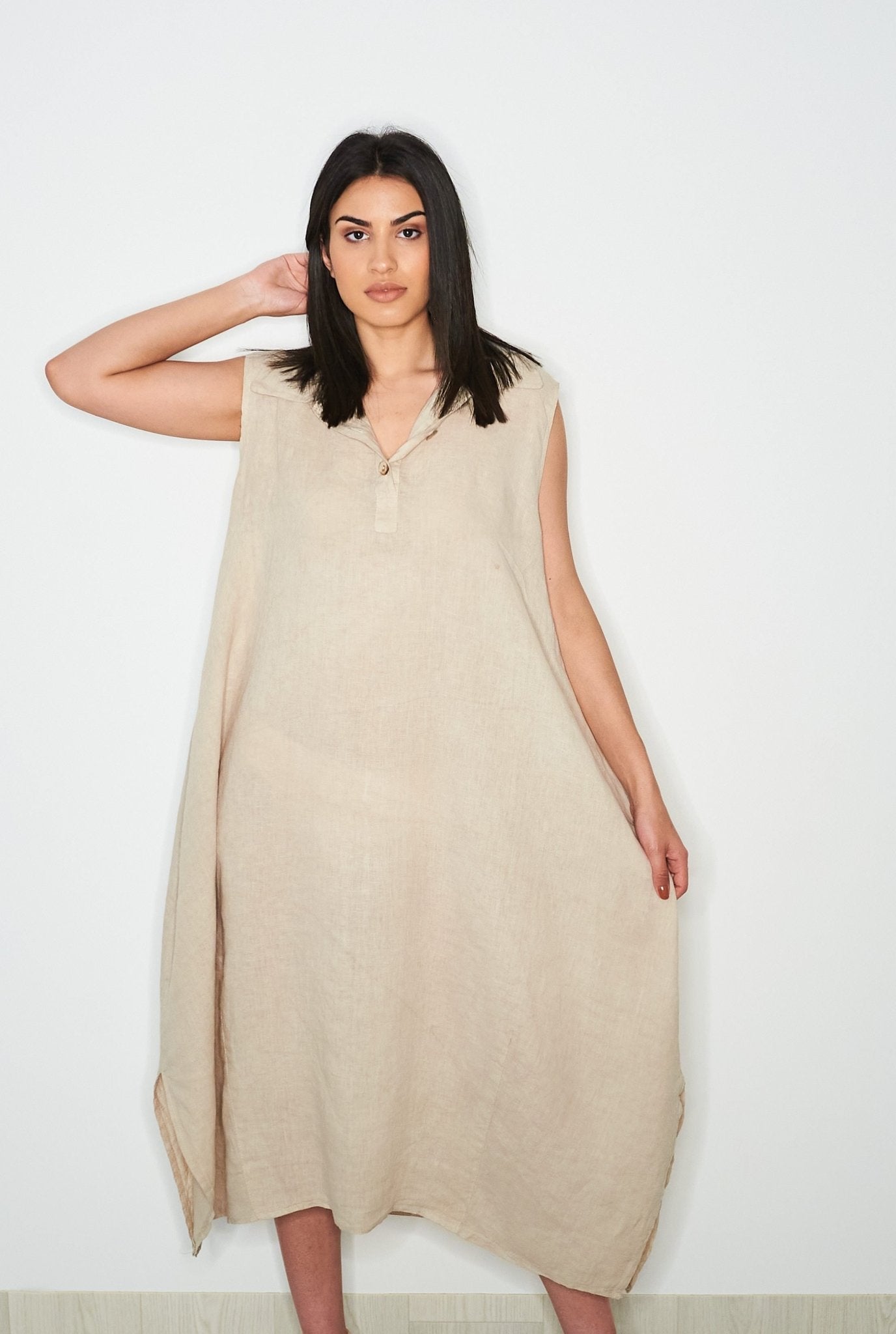 Lanena Haljina Lanna s Kragnom – One Size M–L
