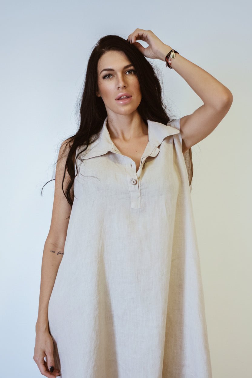 Lanena Haljina Lanna s Kragnom – One Size M–L